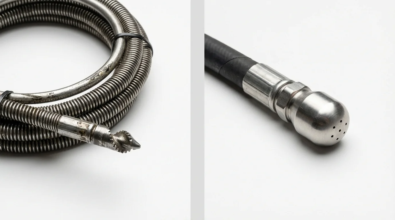 Drain snake cable and hydro jetting nozzle used for drain cleaning in Malta, IL