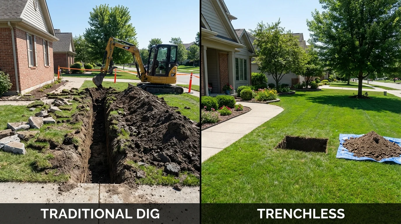 Trenchless sewer repair with minimal yard damage versus traditional excavation in Malta, IL
